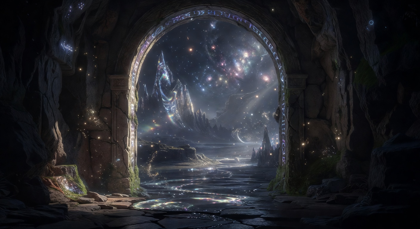 Dark mystical environment with celestial glow inviting players into a magical game realm